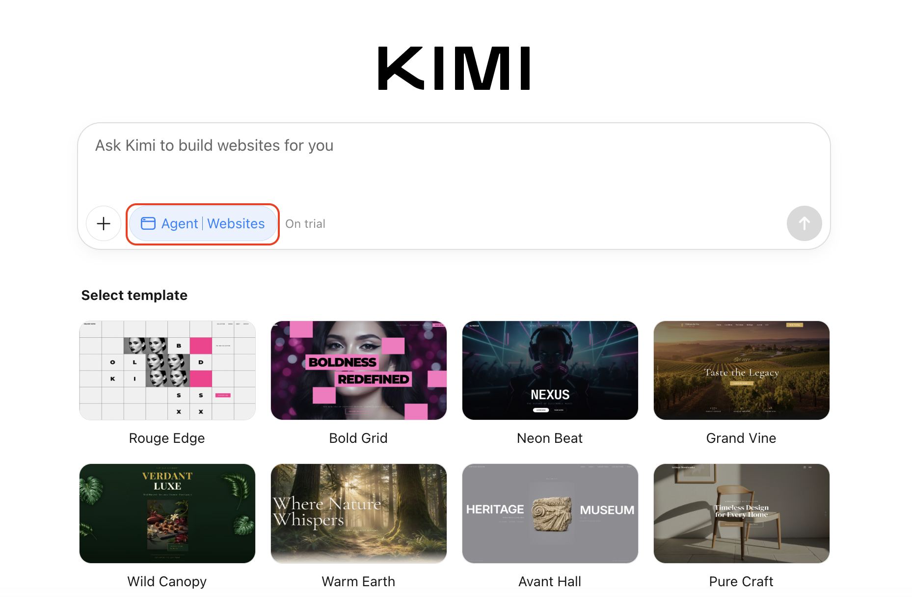 Kimi websites homepage